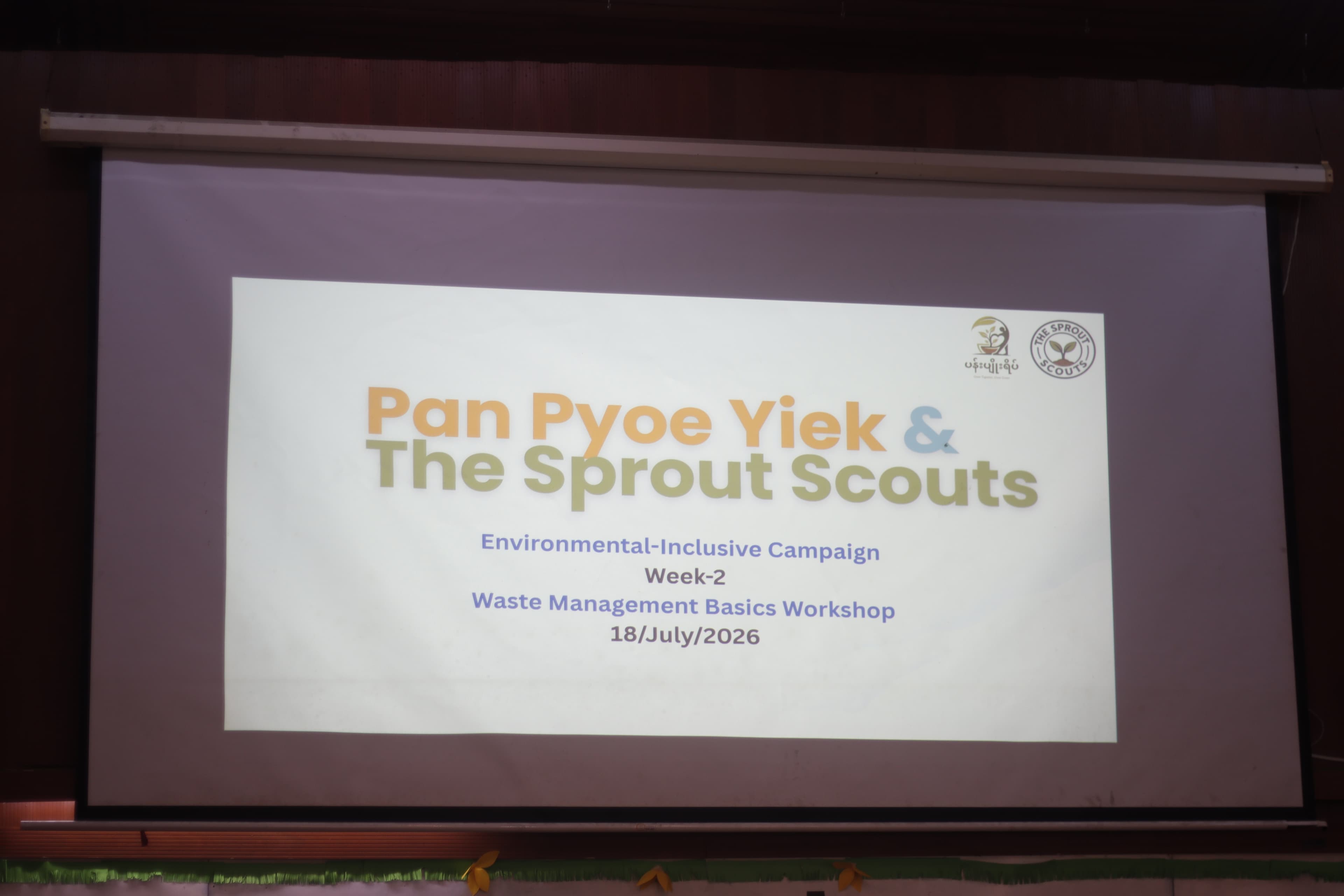 Title slide for the Pan Pyoe Yeik and Sprout Scouts waste management workshop